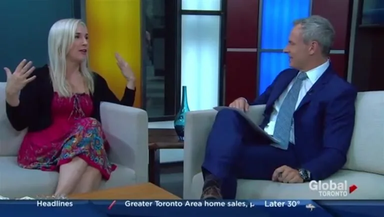 Anne Marie Scheffler being interviewed on the Global News set